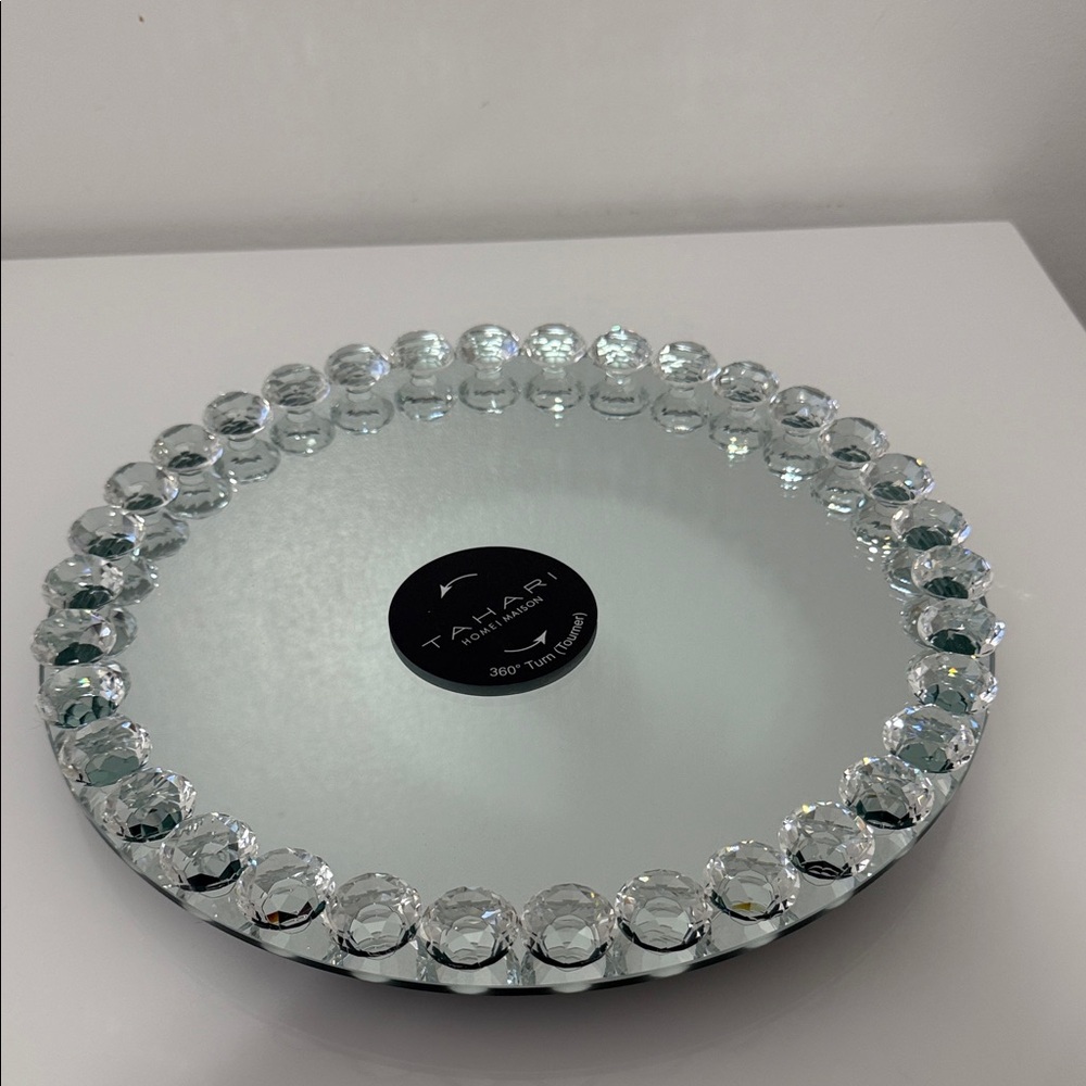 Tahari Crystal Rotating Mirror Tray | Round Vanity / Perfume Display | 12”